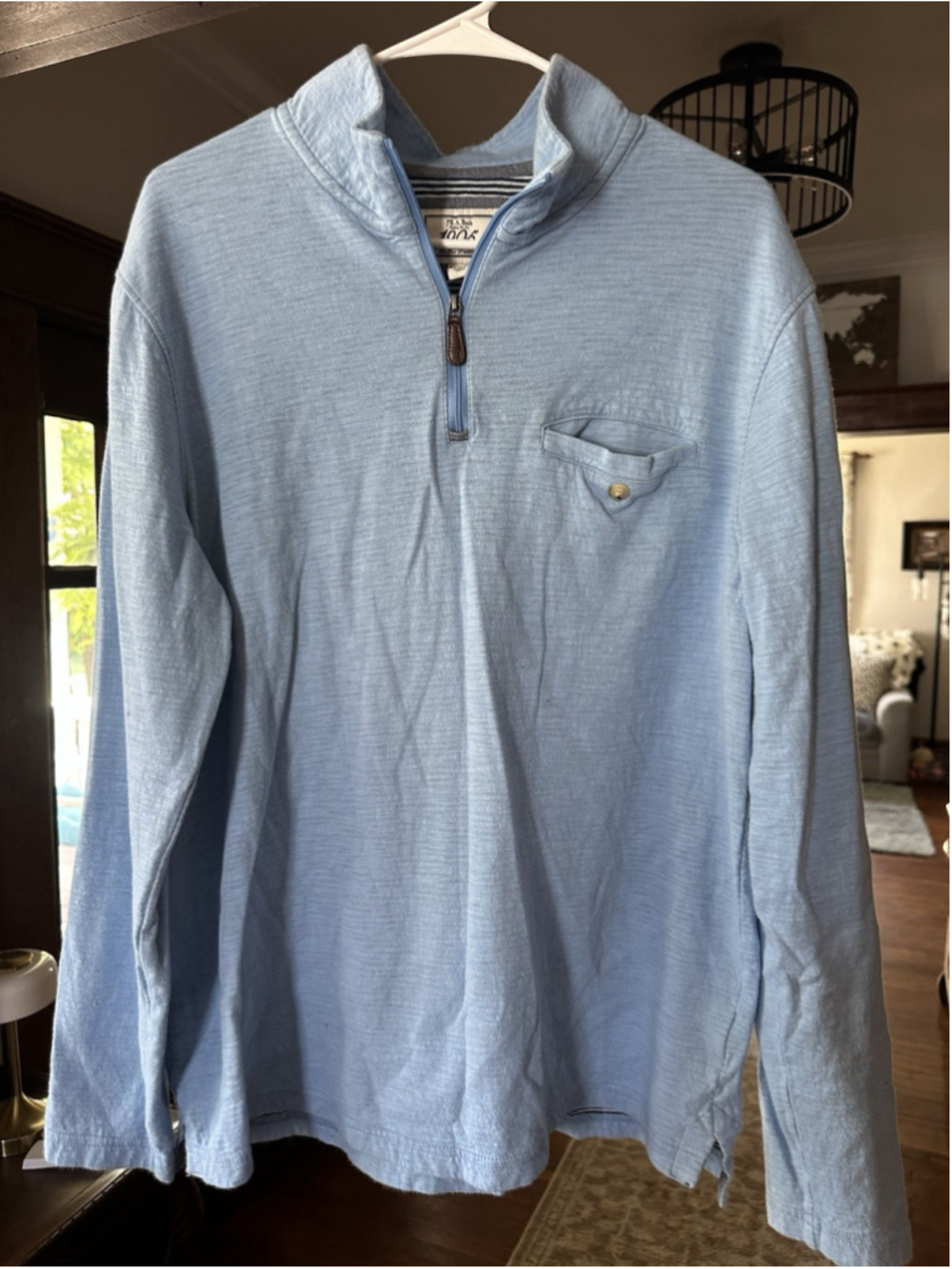 Jos. A. Bank L Light Blue Quarter Zip Pullover Sweater Tailored Fit Mock Neck